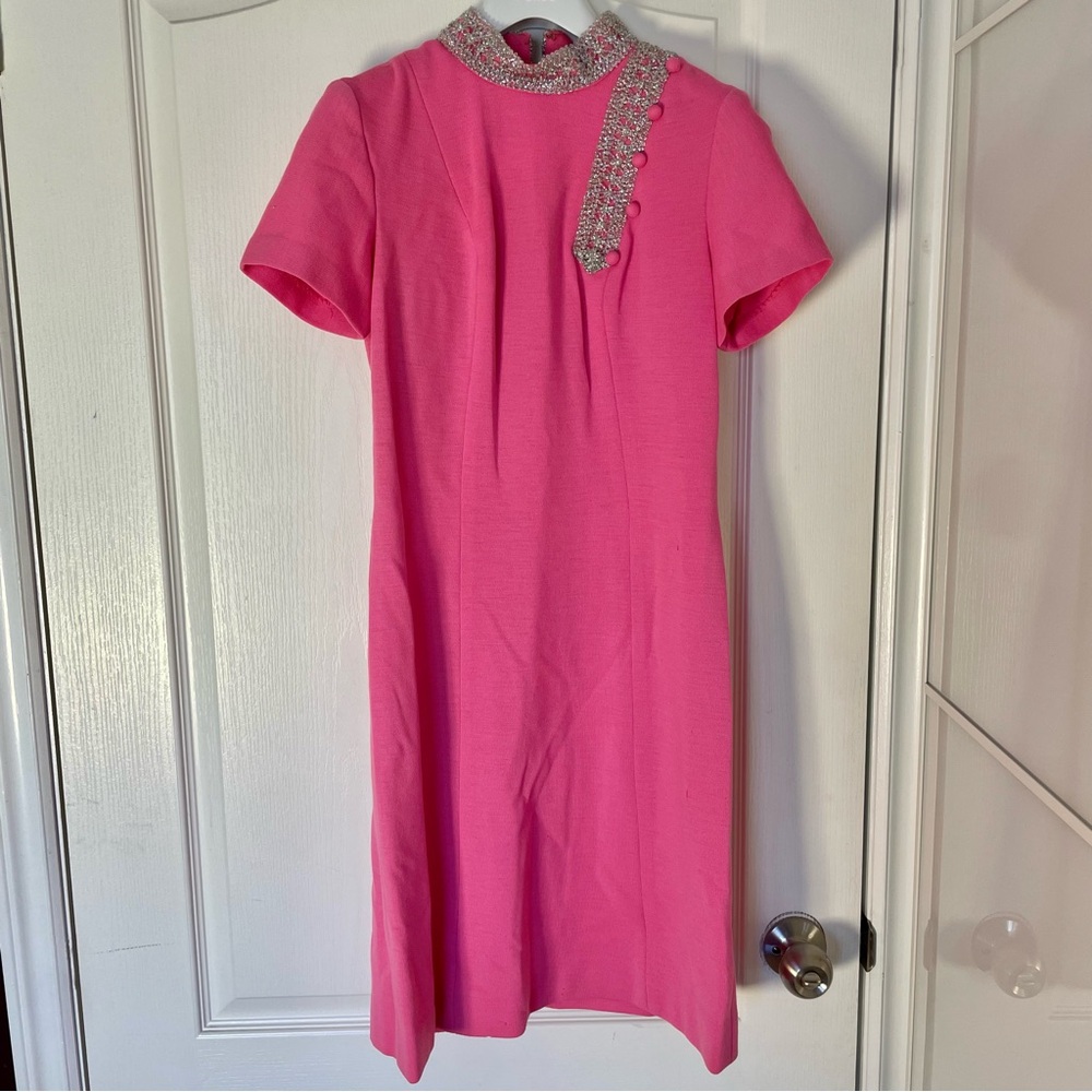 Genuine 1960’s High Collar Tunic Dress in Bubblegum Pink
